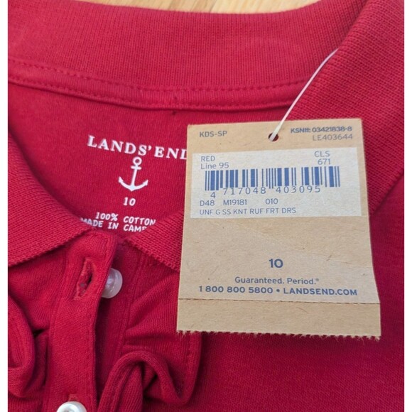 Lands End Collared Polo Dress Girls Red Ruffle Short Sleeve Girls 10 - Picture 3 of 4